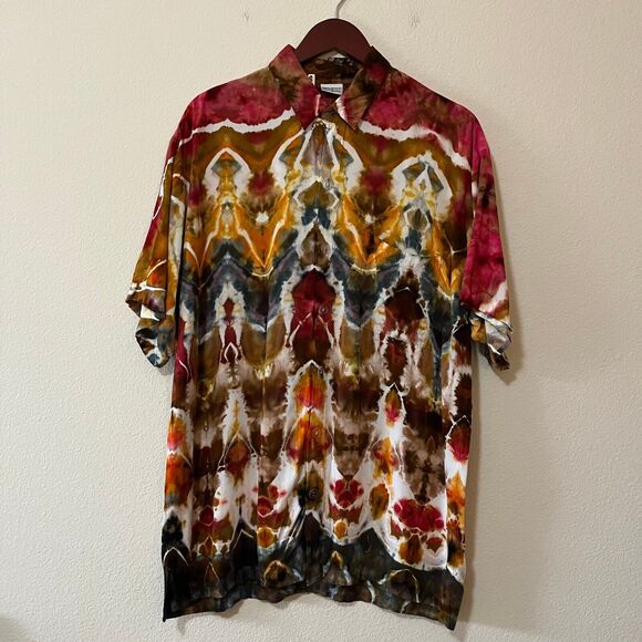 Dharma Trading Co. Short Sleeve Collared Button Up Hippie Tie Dye Shirt SZ M - Picture 1 of 7